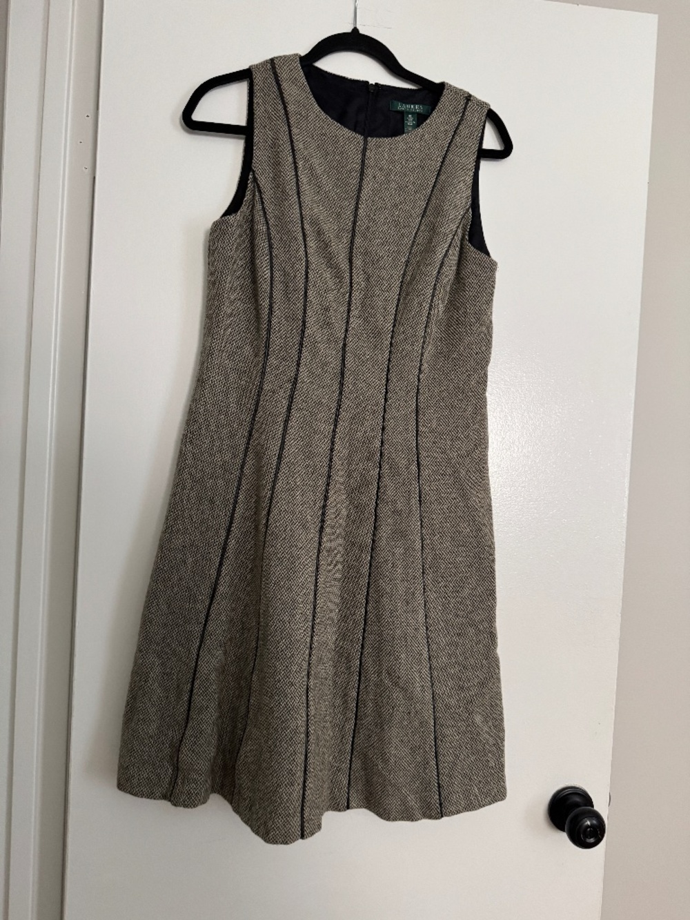 Lauren Ralph Lauren Wool Sleeveless Fit and Flare Dress w/Black Trim Size 10